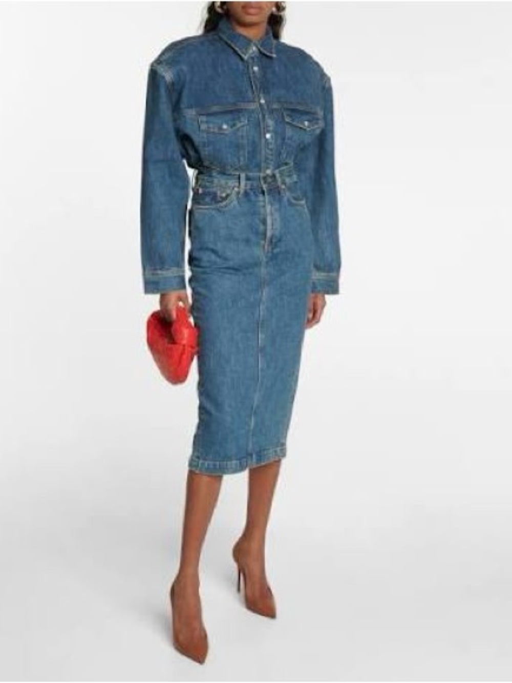 WARDROBE.NYC Midi Denim Skirt in Blue